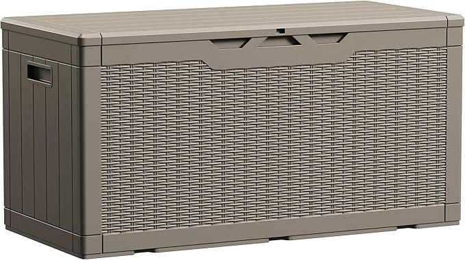 Deck Box, 100 Gallon Resin Lockable Light Brown