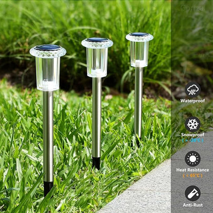 Solar Pathway Lights 10 Pack Christmas Solar Lights Outdoor Waterproof 6000K Cold White Yard Lighting, LED Stainless Steel Stake (Pink, 10 Pack)