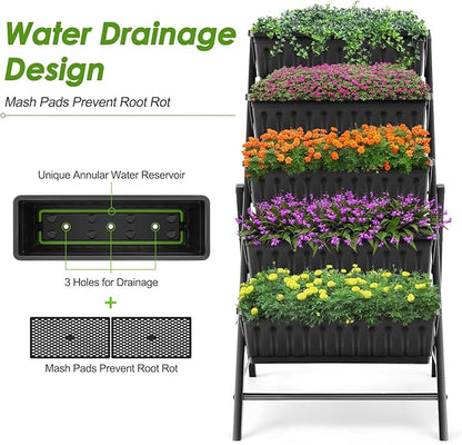 Suyncll Vertical Raised Garden Bed Planter Box,5 Tiers Vertical Garden Planter with Drainage System&4 Hooks for Herb Vegetables Flowers
