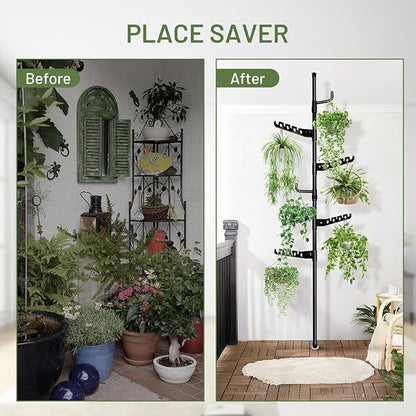 Tension Rod Plant Stand, Plant Poles for Hanging Plants Indoor, Metal Tension Pole Plant Stand with 6 Hangers, Floor to Ceiling Hanging Plants Stand(Fit 3.6-10ft)