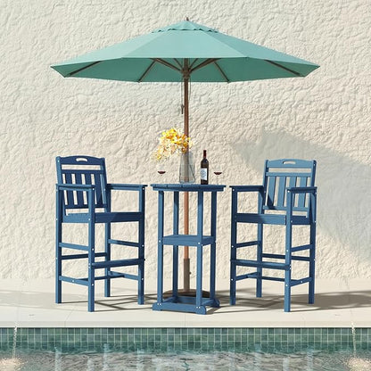 Ciokea Heavy Duty Bar Height Chair, 380lbs Outdoor Adirondack Tall Bar Chair Patio Stool with Arms & High Back, Heavy Duty All-Weather for Balcony, Poolside, Deck and Garden, Navy Blue