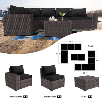 Kullavik 12 Pieces Outdoor Patio Furniture Set PE Wicker Rattan Sectional Sofa Patio Conversation Sets,Black