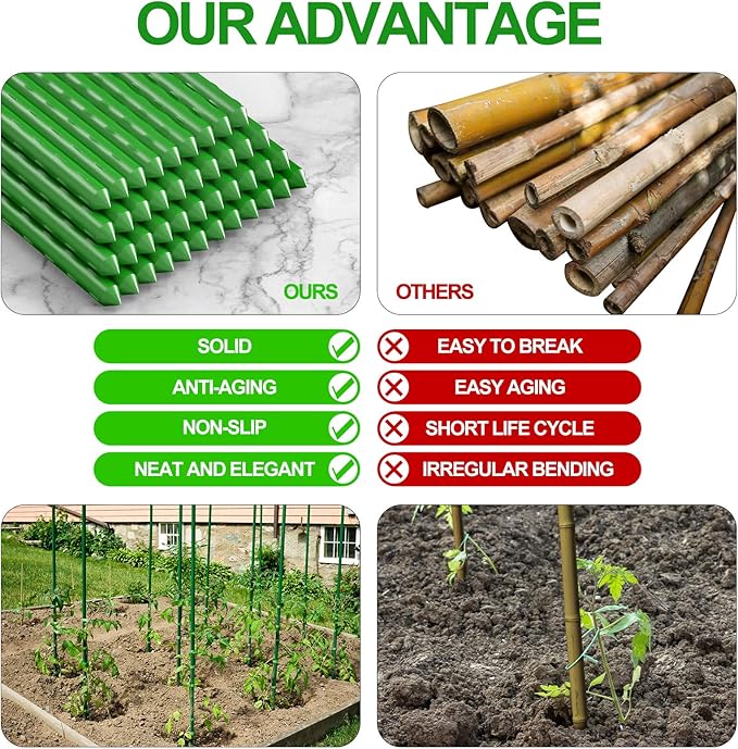 WAENLIR Garden Stakes 48 inch 4ft Sturdy Tomato Stakes, Plant Stakes for Outdoor Plants, Metal Plant Support Sticks for Gardening, Pack of 50