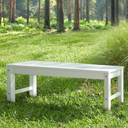 Psilvam Outdoor Bench, Two Person Poly Lumber Porch Bench, Weatherproof Garden Bench That Never Rot and Fade, Patio Bench Suit for Garden, Porch, and Park (2 pcs, White)