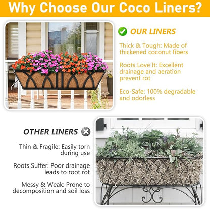 Riare 2 Pack 30 Inch Rectangle Coconut Liners for Planters, Natural Coconut Fiber Planter Liners, Window Box Liner Trough Coco Liner for Outdoor Flower, Garden Wall, Deck & Fence Planter Boxes