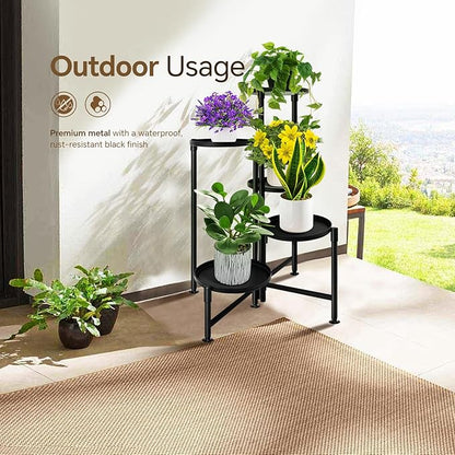 5 Tier Plant Stand Indoor, Metal Corner Plant Shelf Outdoor, Foldable Tall Plant Rack for Mutiple Plants, Flower Pot Holder Display Stand for Living Room Patio Home Decor for Gatdening