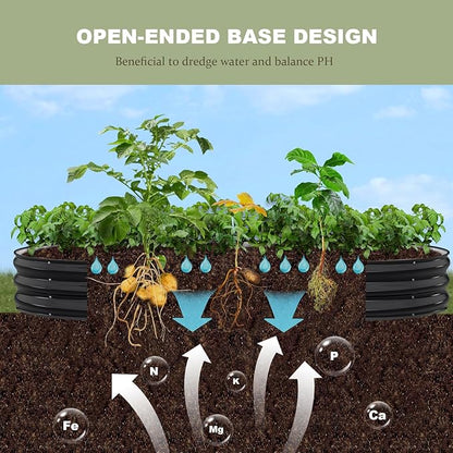 Raised Garden Bed, 8x4x1ft Galvanized Outdoor Planter Beds with Safety Edging and Gloves, Oval Metal Planter Box for Gardening Vegetables Flowers Herb-Black