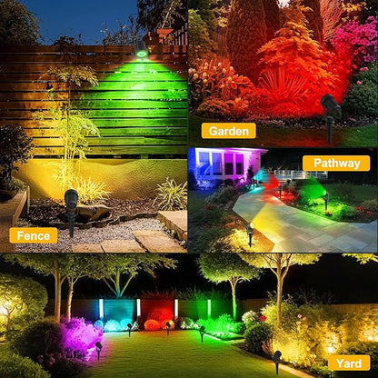 T-SUNUS RGB Solar Spot Lights Christmas Outdoor 6-in-1, Color Changing Landscape Spotlights Pond Lighting Waterproof IP65 9.8ft Cable for Tree Patio Pathway Yard Garden Wall Flag Halloween Holiday