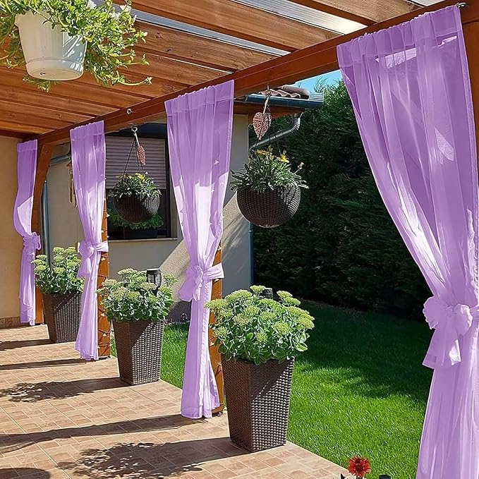 SpaceDresser Waterproof Outdoor Sheer Curtains for Patio - 4 Panels Rod Pocket Indoor Voile Sheer Curtain for Living Room,52W x 108L inch, Lavender