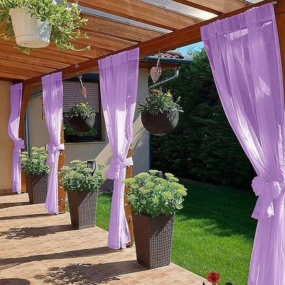 SpaceDresser Waterproof Outdoor Sheer Curtains for Patio - 4 Panels Rod Pocket Indoor Voile Sheer Curtain for Living Room,52W x 108L inch, Lavender