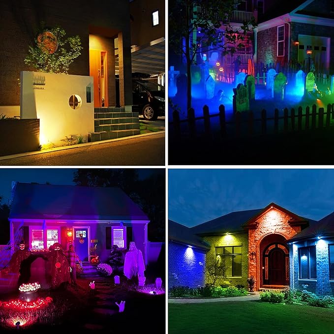 MEIHUA Solar Spot Lights Outdoor Color Changing, 6 in 1 Solar Landscape Lighting RGB Spotlights with Remote Control, IP66 Waterproof Solar Lights Outdoor Garden for Pathway Yard Pool Tree