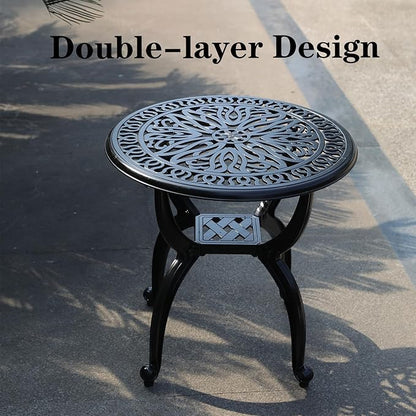 Cast Aluminum Outdoor Side Table, All Weather Round Small Coffee Table for Patio,Park,Lawn,Yard (18.5" Black)