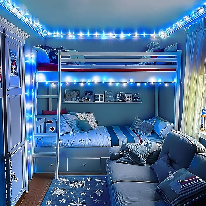 String Lights with 600 Blue and White LEDs, 168 ft Outdoor Corded