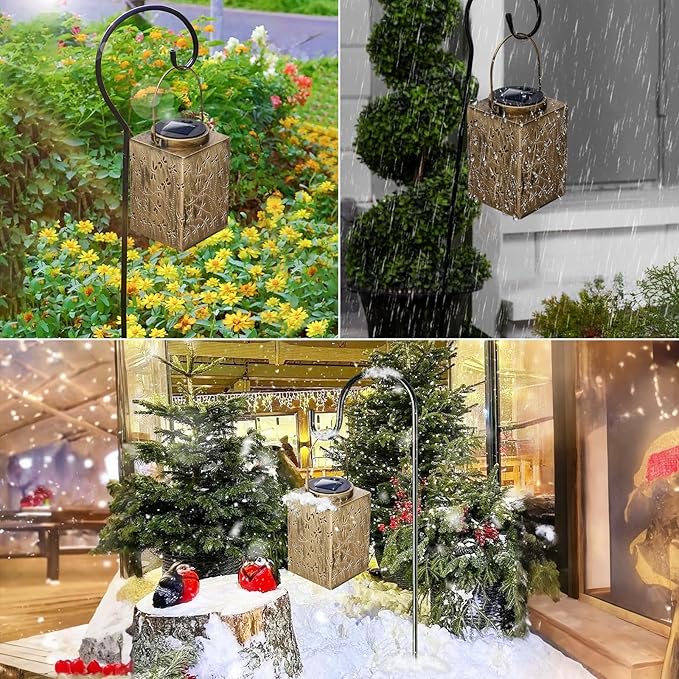 Lanterns, Bronze Metal Solar Outdoor Lights, 2 Pack Waterproof