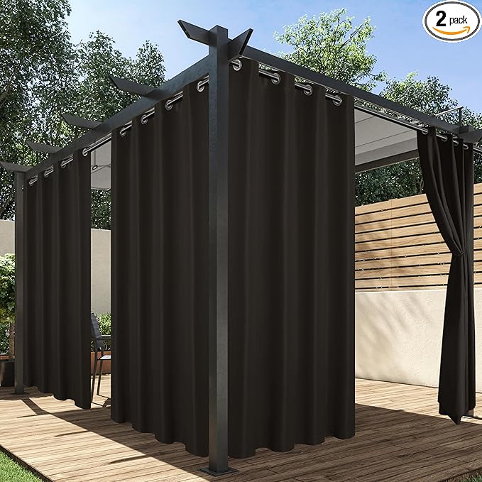 HolidayIdeas Outdoor Curtains for Patio Waterproof, 2 Panels - 54 x 84 Inch - Privacy Protection & Light Filtering Curtains Grommet Outside Curtains for Porch, Gazebo, Pergola, Backyard (Chocolate)