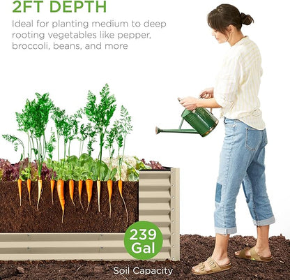 Best Choice Products 8x2x2ft Raised Outdoor Metal Garden Bed, Deep Root Box Planter for Vegetables, Flowers, Herbs, 240 Gallon Capacity, 100% Non Toxic Materials- Beige