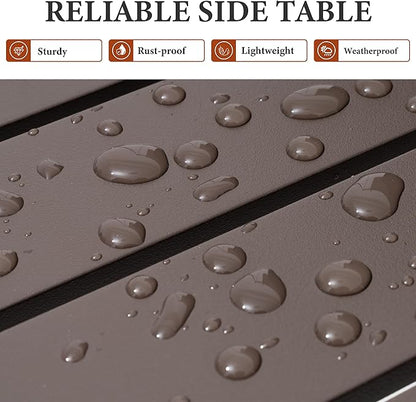 Crestlive Products Outdoor Side Table Set of 2, Aluminum Small Rectangular Weather Resistant Coffee End Tables for Patio Balcony Pool Deck (Brown)