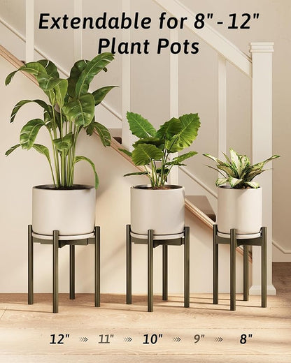 Adjustable Plant Stand Indoor, Bamboo Plant Stand Fits 8 9 10 11 12 Inches, Small Corner Planter Holder for Indoor Plants, Single Floor Plant Stands for Living Room Balcony, Tea Brown Tall