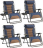 Zero Gravity Chair Set of 4 Oversized Padded Recliner with Adjustable Headrest & Cup Holder - 600D Oxford Folding Lounge Chair for Outdoor Camping, Patio, Poolside (Brown & Blue)