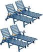 Carauci Lounge Chair Outdoor Set of 4, HDPE Chaise Lounge with Wheels, 5-Position Adjustable Backrest & 2 Cup Holders Patio Lounge Chair, All-Weather Pool Sun Lounger for Poolside, Backyard, Blue