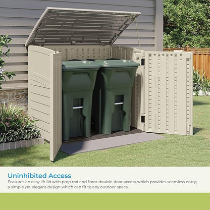 Suncast 34 Cu Ft Horizontal Resin Plastic Storage Shed - Outdoor Storage Shed with Floor Included, Lockable, Weatherproof, Fits Small to Medium Trash Cans, Generators, & Garden Tools, Vanilla Stoney