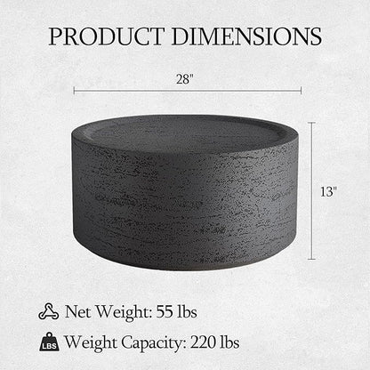UPHA Outdoor Round Coffee Table, Small Modern Minimalist Accent Tables, Low Light Concrete Center Table for Living Room, Outside Patio, Deck, 28×28×13, Dark Grey