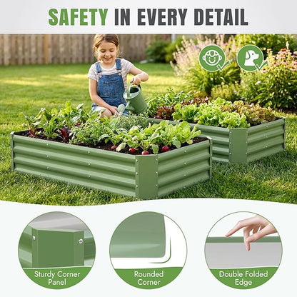 INNO STAGE 2 Pcs 4×2×1ft Galvanized Raised Garden Bed Kit, Galvanized Planter Raised Garden Boxes Outdoor, Large Metal Raised Garden Beds for Vegetables, Flowers, Herbs, and Succulents, OliverGreen