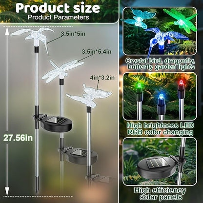 Anordsem Solar Garden Lights Outdoor: 3 Waterproof PVC Insect Stake Light Heads - Changeable Color LED Lighting for Gardener Yard Decoration - Christmas Gifts for Homeowners Over 30