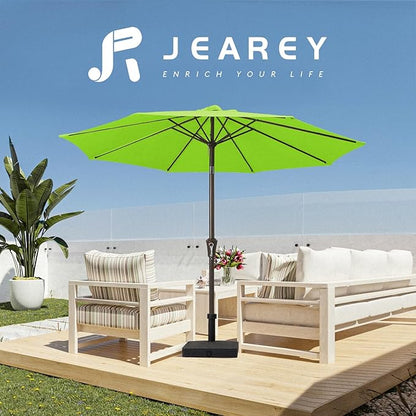 JEAREY 9FT Outdoor Patio Umbrella Outdoor Table Umbrella with Push Button Tilt and Crank, Market Umbrella 8 Sturdy Ribs UV Protection Waterproof for Garden, Deck, Backyard, Pool (Apple Green)