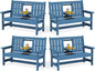 SERWALL Outdoor Bench with Cup Holder, 58" HDPE Garden Park Bench Suitable for 3 Person, All Weather Patio Benches with High Backrest and Wide Armrests for Garden, Park, Yard, Front Porch, Navy