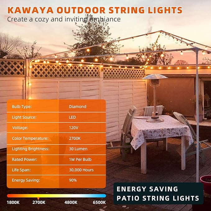 String Lights 200 FT Warm White G40 LED Outdoor, Black