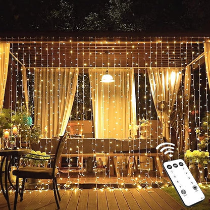 Curtain String Lights, 600 LED Warm White, 19.6 ft with Remote