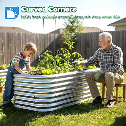 Quictent Raised Garden Bed Kit Oval Galvanized Metal Planter Box Tall for Vegetables Outdoor Backyard, Strengthened by Crossbar, Silver 6x3x2 ft