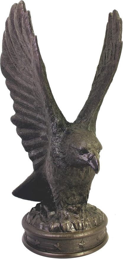 EMSCO Group Freedom Eagle Statue 32in Outdoor Garden Decor, Natural Bronze Finish, Weather-Resistant Resin