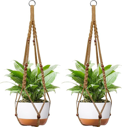 Macrame Plant Hanger - Fits 6 to 15 inches Pots for Indoor Outdoor, 43 Inch, Set of 2, Brown (POTS NOT Included)