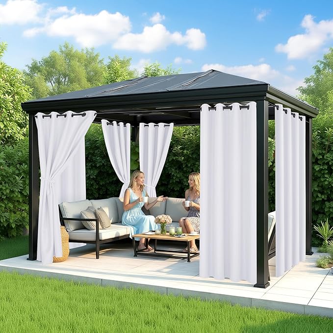 White Outdoor Curtains for Patio Waterproof - 6 Panels Privacy Weatherproof Outside Curtains with Grommets for Pergola, Gazebo, Porch, Cabana, Balcony, 54 x 108 Inch