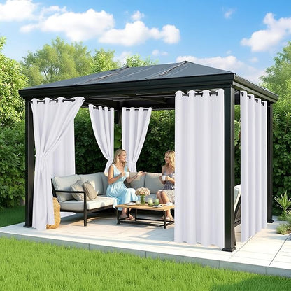 White Outdoor Curtains for Patio Waterproof - 6 Panels Privacy Weatherproof Outside Curtains with Grommets for Pergola, Gazebo, Porch, Cabana, Balcony, 54 x 108 Inch