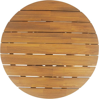 Merax Patio Outdoor Acacia Wood Round Coffee Table for Backyard, Lawn, Balcony, Teak Finish