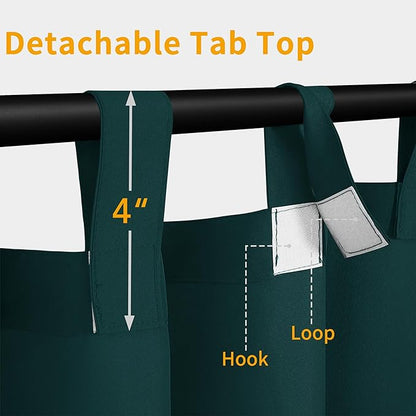 Easy-Going Outdoor Patio Curtains Detachable Tab Top Windproof Weatherproof Curtain for Cabana, Porch, Pergola and Gazebo, Tab Bottom Drape, 2 Panels, 110W x 96L inch, Teal