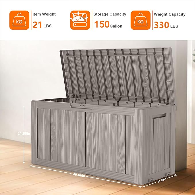 Deck Box 75 Gallon Resin Outdoor Storage with Lockable Lid, Grey