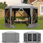 11.5x11.5FT 6-Sided Pop Up Gazebo Tent，One-Push Setup Canopy Tent with Mesh Panels & Removable Wind Cloths, Outdoor shelter for Camping, Backyard Parties, Outdoor Events - Grey