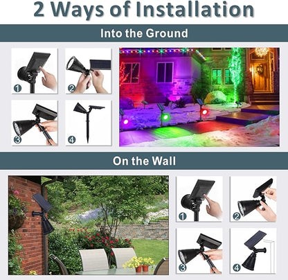 Solar Spotlights Outdoor, 7-LED Flag Pole Spot Lights, RGB Color Changing Solar Powered Landscape Flagpole Light, Dusk-to-Dawn Waterproof Ground Spotlight for Christmas Tree Yard Garden (Multicolored)