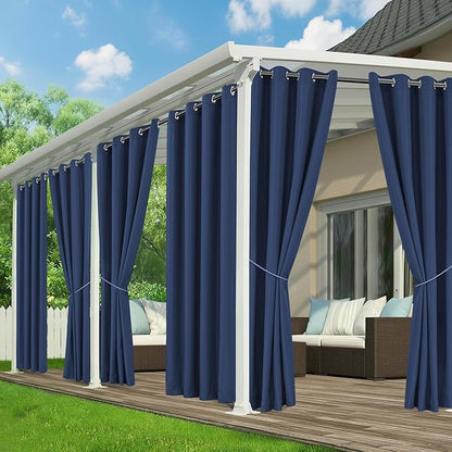 Outdoor Curtains for Patio Waterproof - 6 Panels Privacy Weatherproof Outside Curtains with Grommets for Pergola, Gazebo, Porch, Cabana, Balcony, 54 x 108 Inch, Navy