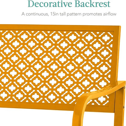 Best Choice Products Outdoor Bench 2-Person Metal Steel Benches Furniture for Garden, Patio, Porch, Entryway w/Geometric Backrest, 790lb Capacity - Marigold