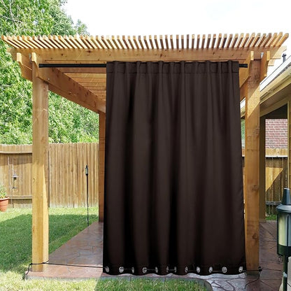 NICETOWN 2 Panels Outdoor Curtains for Patio Extra Wide 84", Waterproof & Windproof Grommet & Back Tab Fixed Top and Bottom Thermal Insulated Drapes with Rope for Gazebo, Toffee Brown, W84 x L95