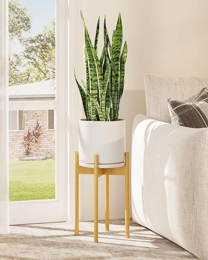 Adjustable Plant Stand Indoor, Bamboo Plant Stand Fits 8 9 10 11 12 Inches, Small Corner Planter Holder for Indoor Plants, Single Floor Plant Stands for Living Room Balcony, Natural Tall