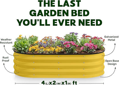 Plant & Plot Galvanized Raised Garden Beds Outdoor // 4×2×1 ft Planter Raised Beds for Gardening, Vegetables, Flowers (Yellow) // Large Metal Garden Box