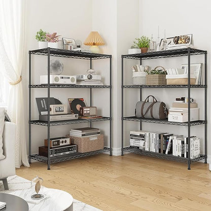 Xcity Storage Shelves, 4 Tier Heavy Duty Metal Shelving Unit with Wheels, 1600 LBS Capacity Adjustable Steel Wire Shelf Organizer for Pantry, Kitchen, Garage, 18" D x 36" W x 60" H, Black