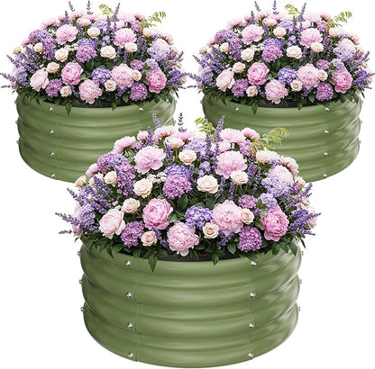 ZXZYHFTY Round Galvanized Raised Garden Bed kit,Green Outdoor Garden Raised Planter Box, Round Large Metal Raised Garden Beds for Vegetable 2 * 2 * 1ft 3 Pcs