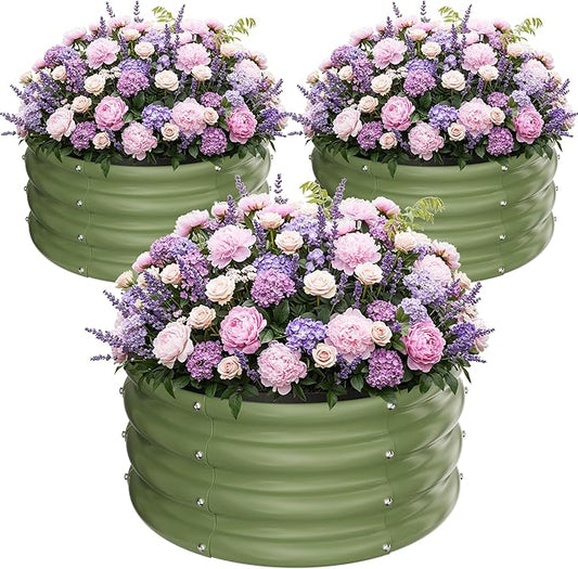 ZXZYHFTY Round Galvanized Raised Garden Bed kit,Green Outdoor Garden Raised Planter Box, Round Large Metal Raised Garden Beds for Vegetable 2 * 2 * 1ft 3 Pcs